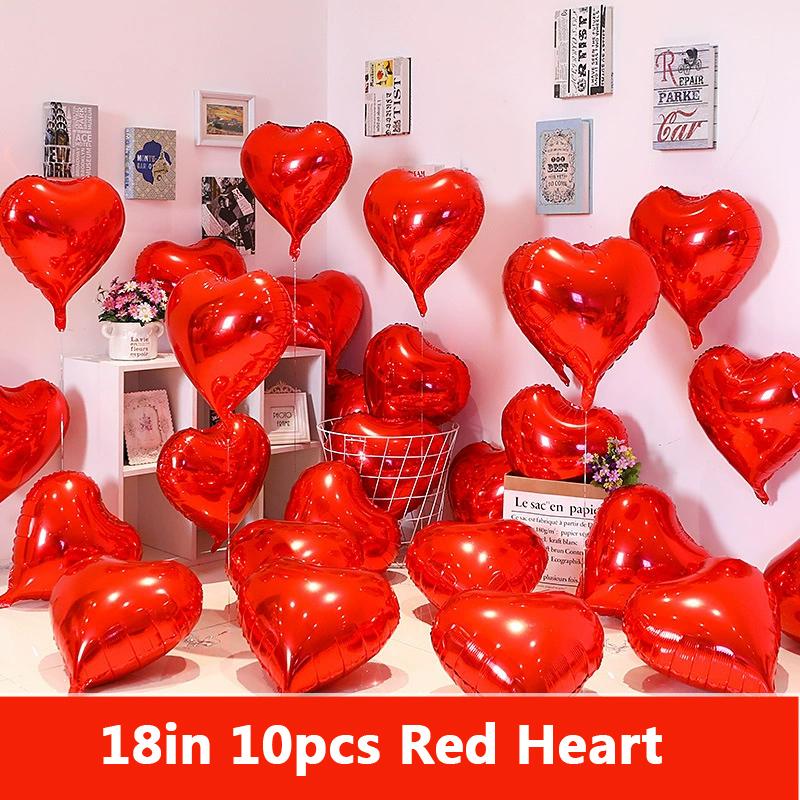 18-Inch Red Love Heart Star Foil Balloons Inflatable Helium Party Decor for Weddings Birthdays Celebrations 5 or 10 Pcs Set