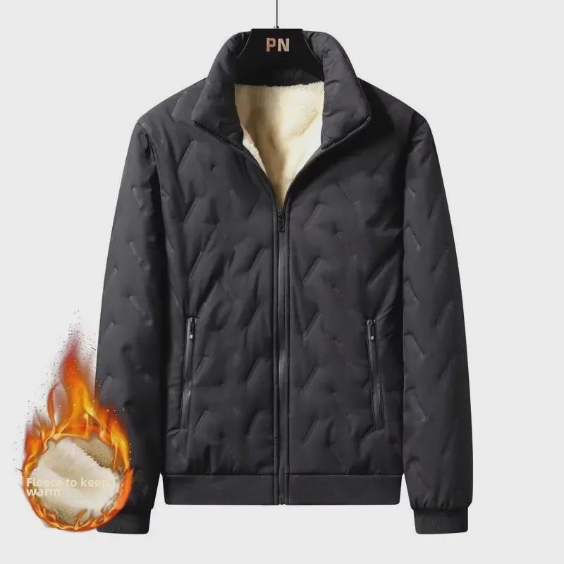 Men's Winter Lambskin Jacket with Thick Fleece and Warm Stand Collar