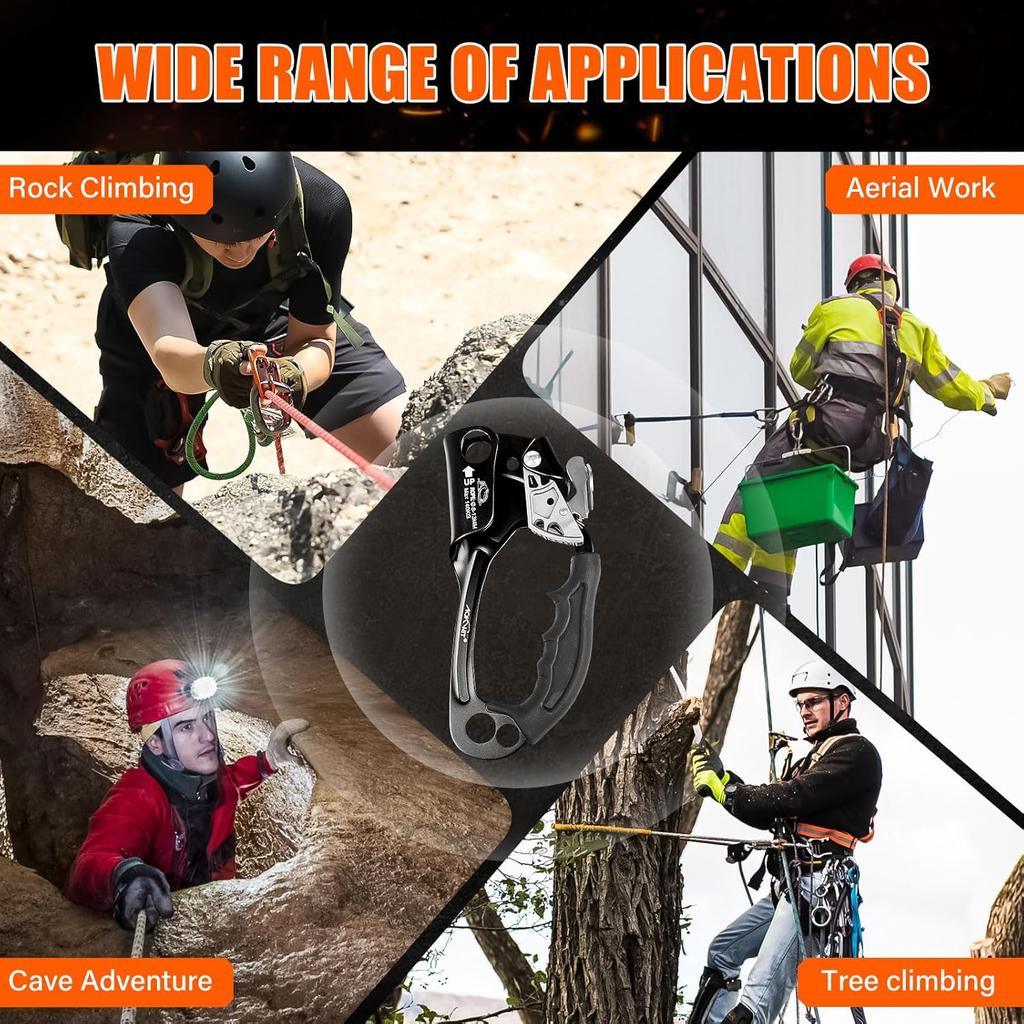 Hand Ascender High strength aluminum Alloy Climbing Ascender with Ergonomic Rubber Handle Strong Rappelling Gear Equipment for Rock Climbing Tree