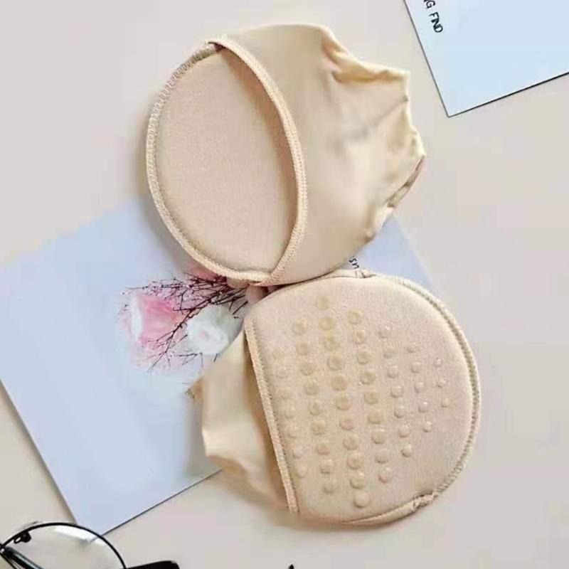 1 Pair Women Sheer Mesh Toe Cover with Padding Non-Skid Bottom Toe Topper Liner Forefoot Pads Cushion Half Socks Insoles