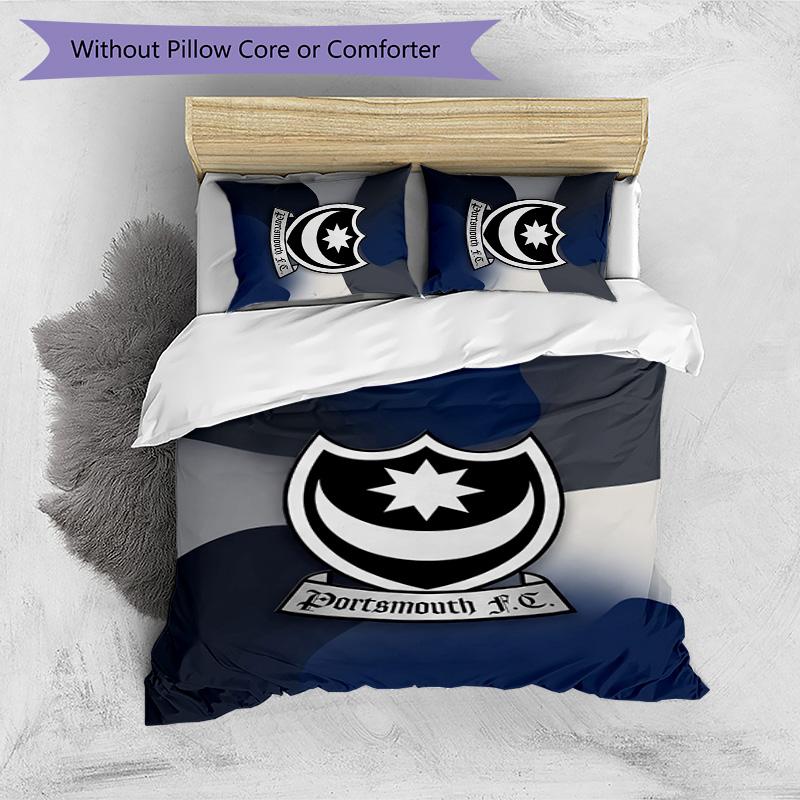 Set Lenzuola Stampato 3 Pezzi Portsmouth FC Traspirante Copripiumino con Federe Biancheria da Letto Decorativa per Camera da Letto Casa