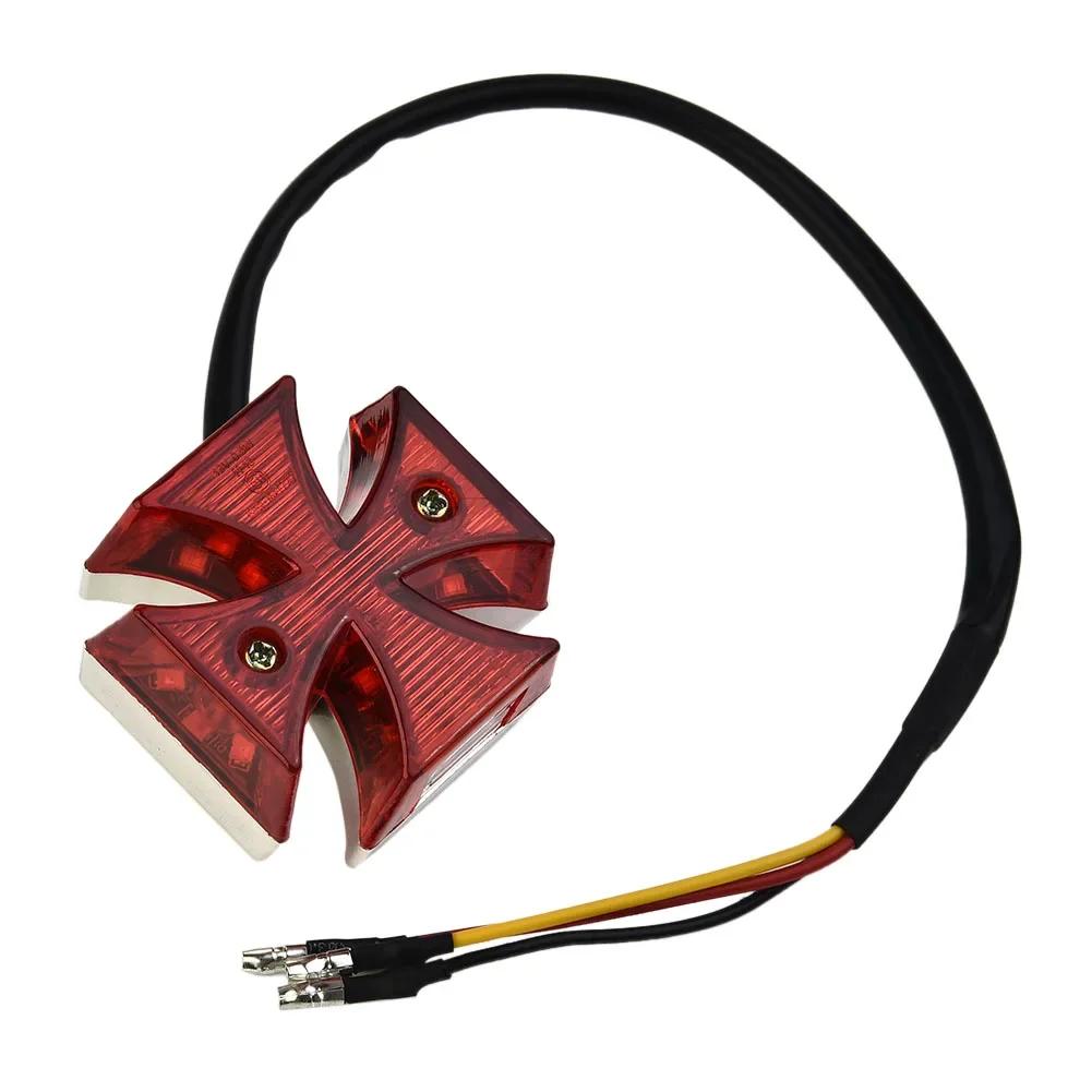 

1pc Motorcycle Red Tail Light DC12V 50*50mm/2*2inch Maltese Cross LED Rear License Plate Running Brake Lamp Choppers Dirt Bike China Mainland