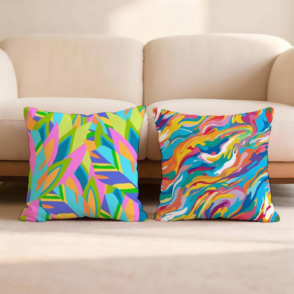 Abstract Colorful Pattern Cushion Cover Premium Comfort Reversible Pillow Cove -Two in One Design for Any Room & Car Interior