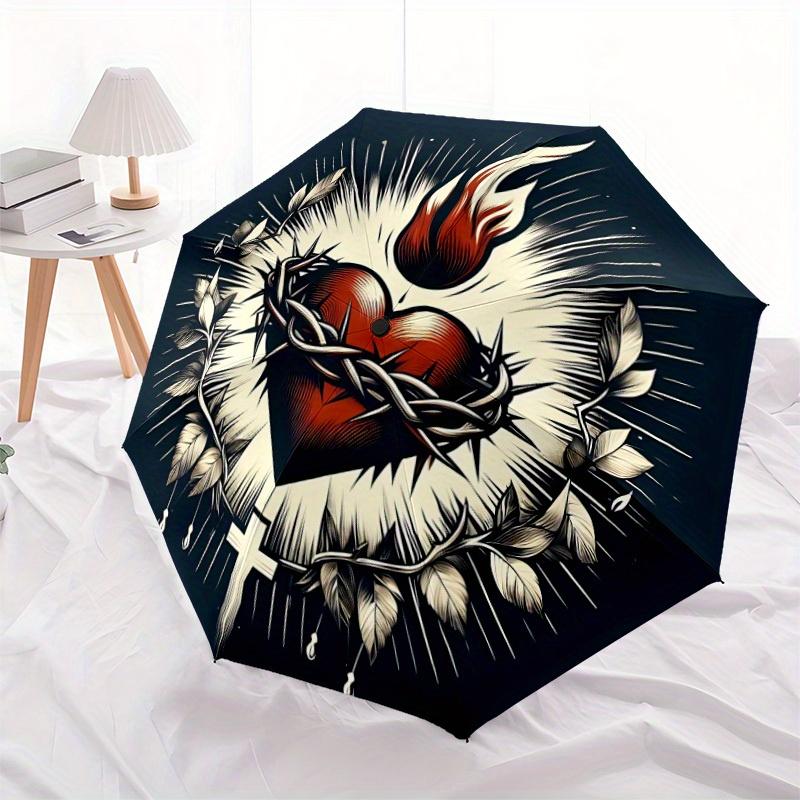 1pc Heart with Crown of Thorns Automatic Open/close Folding Umbrella, Compact Portable Travel Umbrella,Cute Umbrella, Durable Construction yy250804102
