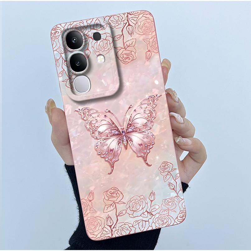 For Vivo Y29 4G Phone Case Fashion Simplicity Oil Painting Flower Soft Liquid Silicone Shell Back Cover For Vivo Y 29 4G Fundas