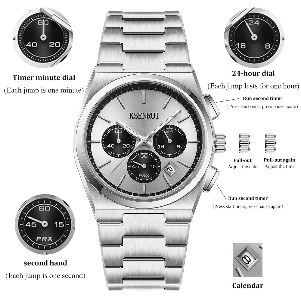 Klassische Chronographenuhr Herrenuhren 2025 Luxus Business Drei-Augen Multifunktions Quarz Armbanduhr Herrenuhr Wasserdicht Leuchtend Datum