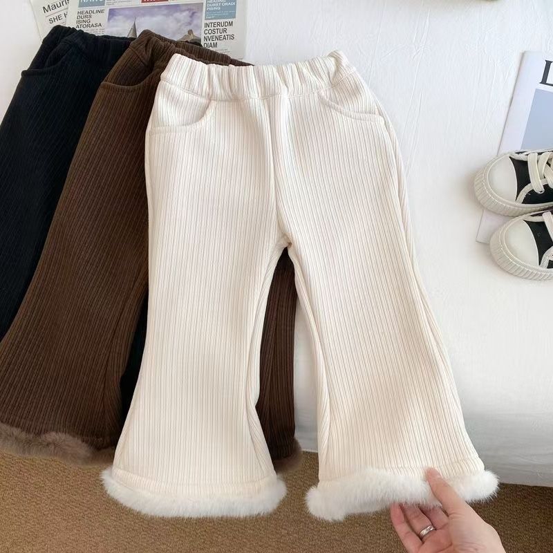 Girls' Winter Flare Pants Fleece-Lined White Bell Bottoms Toddler Cold Weather Trousers Soft Warm Stylish Snow Outfit