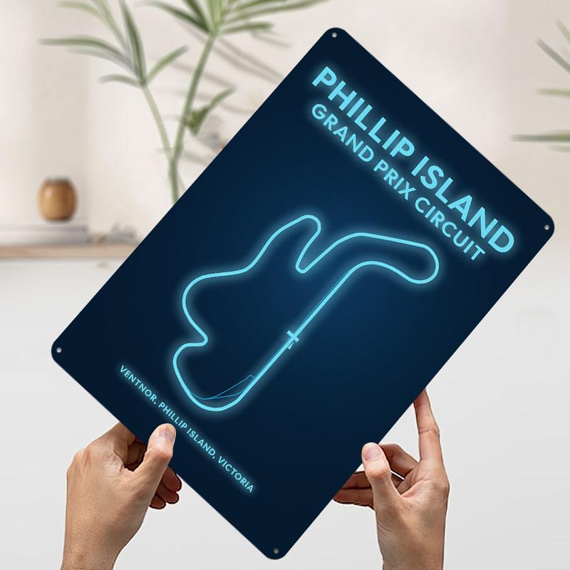 Phillip Island Grand Prix Circuit Map Metal Poster Customized Wall Art Retro Vintage Tinplate Signs for Decoration Garage Decor 7.9x11.8In(20x30cm)