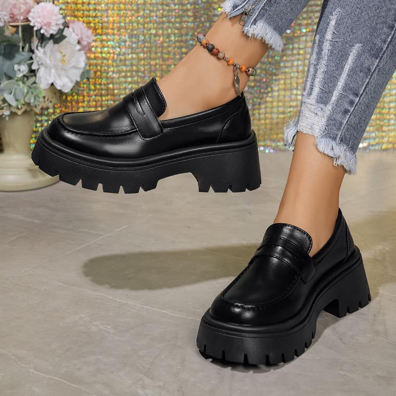 Fashion Casual Platform Loafers Woman British Style Black Brown Leather Shoes for Women Comfort Slip On Flats Plus Size Zapatos Mujer