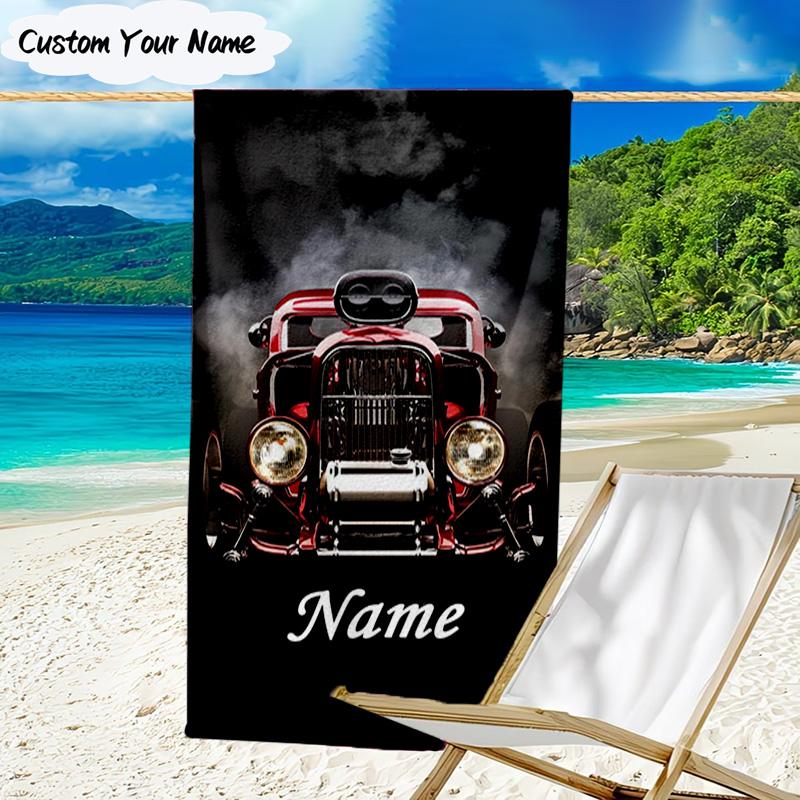 1PC Custom Name Beach Towel School Bus Adventure Beach Towel, Suitable for Camping, Travel, Beach Accessories, Super Absorbent, Family Gift