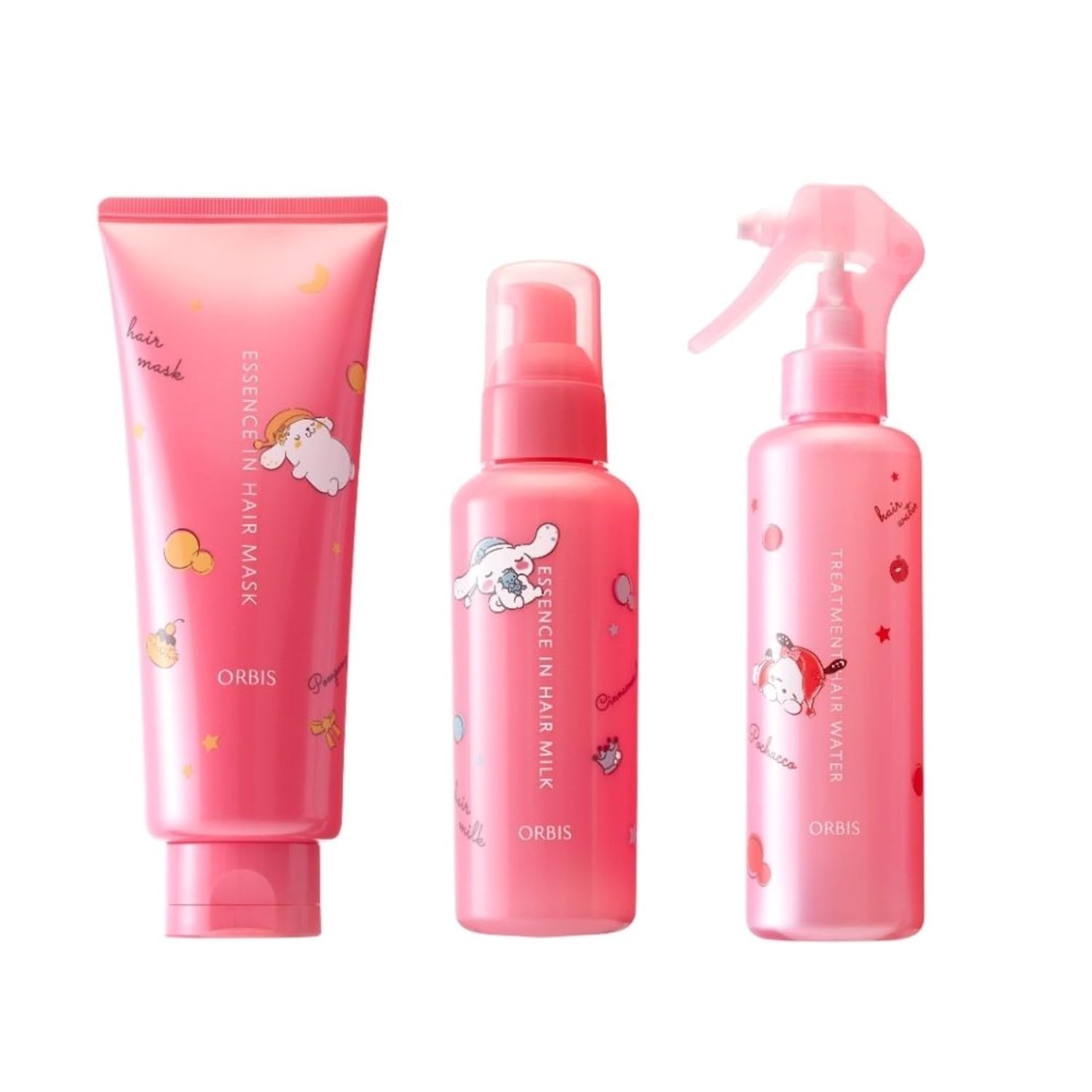 

Набор для ухода за волосами ORBIS с персонажами Sanrio Дизайн лимитированной коллаборации Волосы Волосы и Средство для волос 3 предмета (Молочко для волос, Вода, Маска) белый