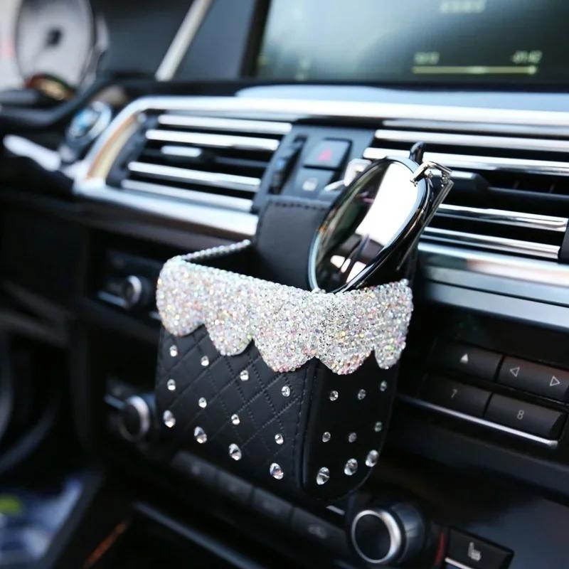Car Diamond Inlaid Storage Bag Car Air Conditioning Vent Storage Bag Creative Diamond Storage Box Miscellaneous Box