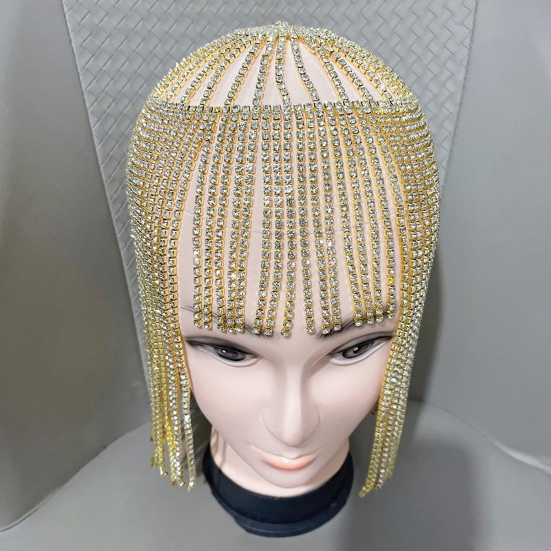 Böhmisk stil för strass dropphängande panna för huvudkedja kristall huvudstycke bröllopshårkedja för huvud J