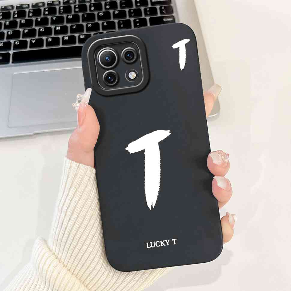 For Xiaomi Mi 11 Lite 4G M2101K9AG Case Black Lucky Letters A-Z Soft Silicone Cover For Xiaomi Mi 11Lite 5G 11 Youth 6.55" Cases