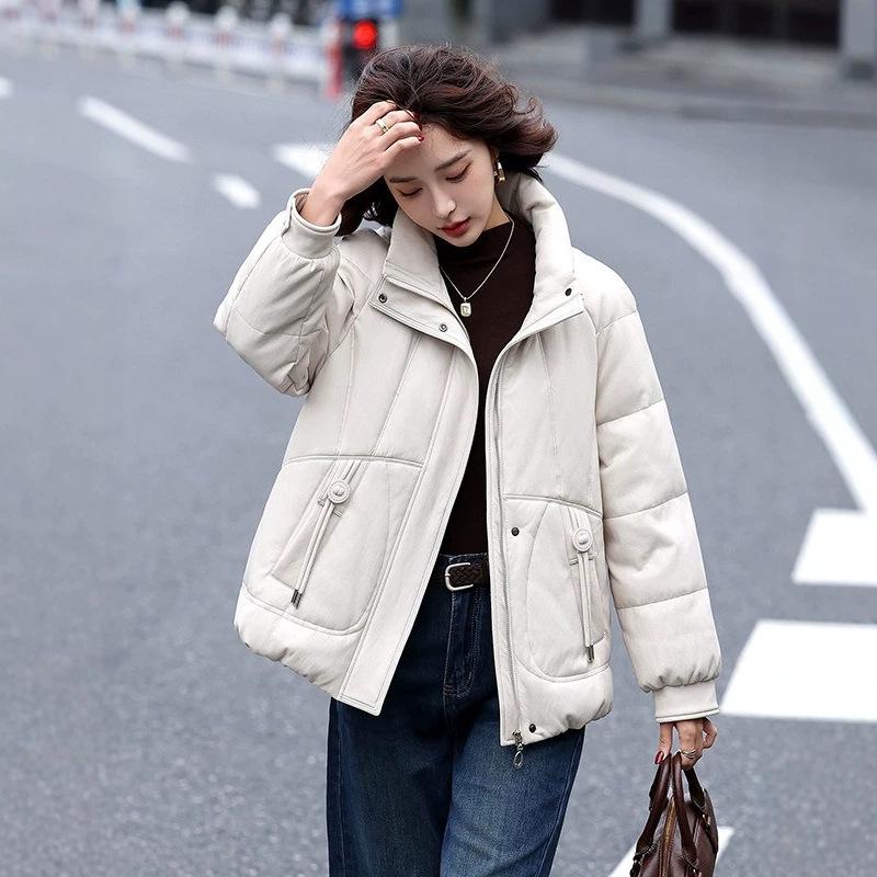 Plus size down jacket women's short high stand-up collar winter new white duck down jacket loose thick top