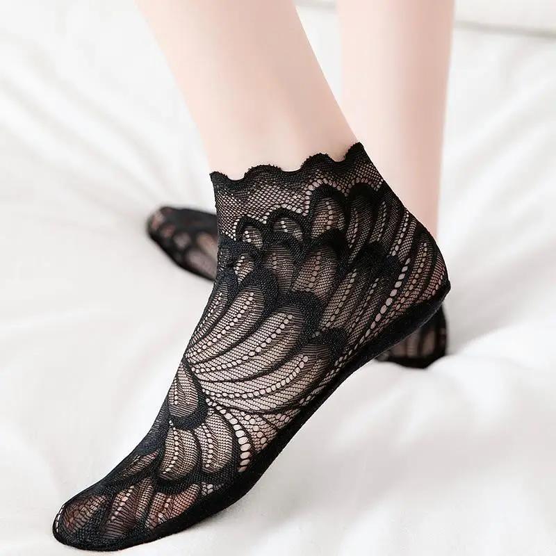 Fashion Women Lace Flower Mesh Socks Non-slip Invisible Liner Sock Female Elastic Comfy Thin Breathable Ankle Socks