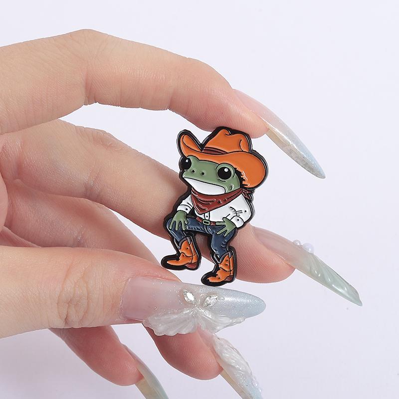 Cowboy Frog Enamel Pins Custom Cool Handsome Jeans Boots Brooches Lapel Badges Clothes Animal Jewelry Gift for Friends