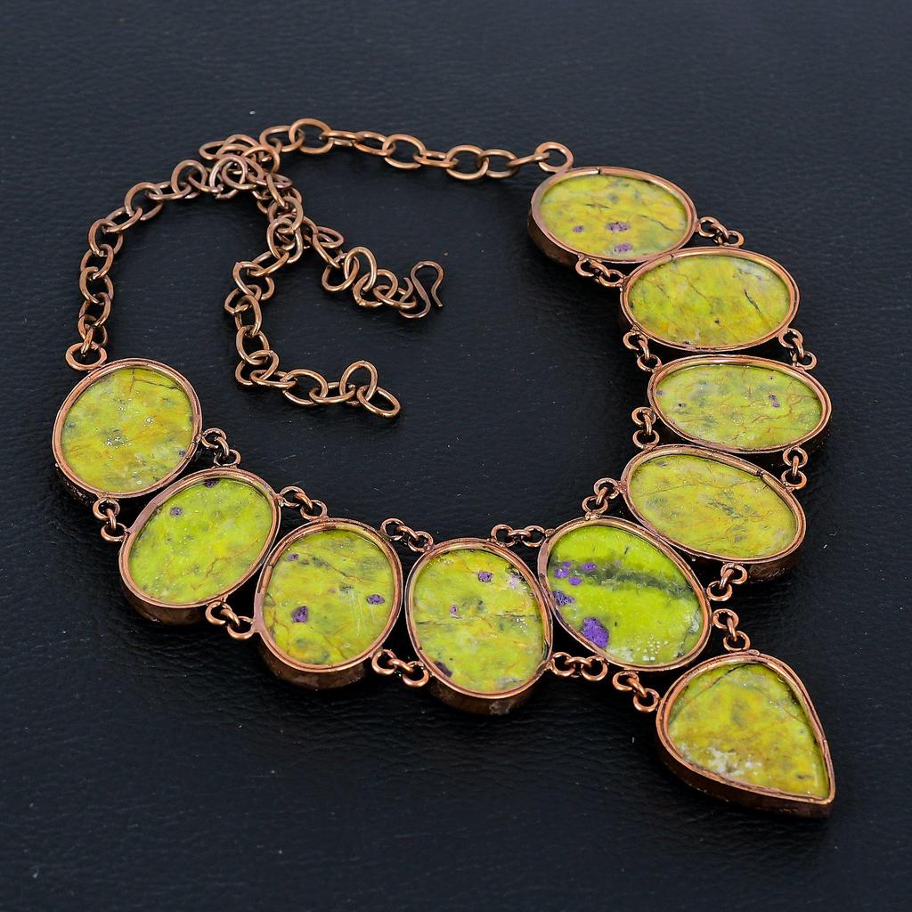 Stichtite Gemstone Necklace,  Copper Electroformed Handmade Designer Necklace Jewelry, Adjustable Chain Necklace Gift For Women
