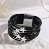 Multilayer Leather Bracelet with Star Charm and Magnetic Closure for Women