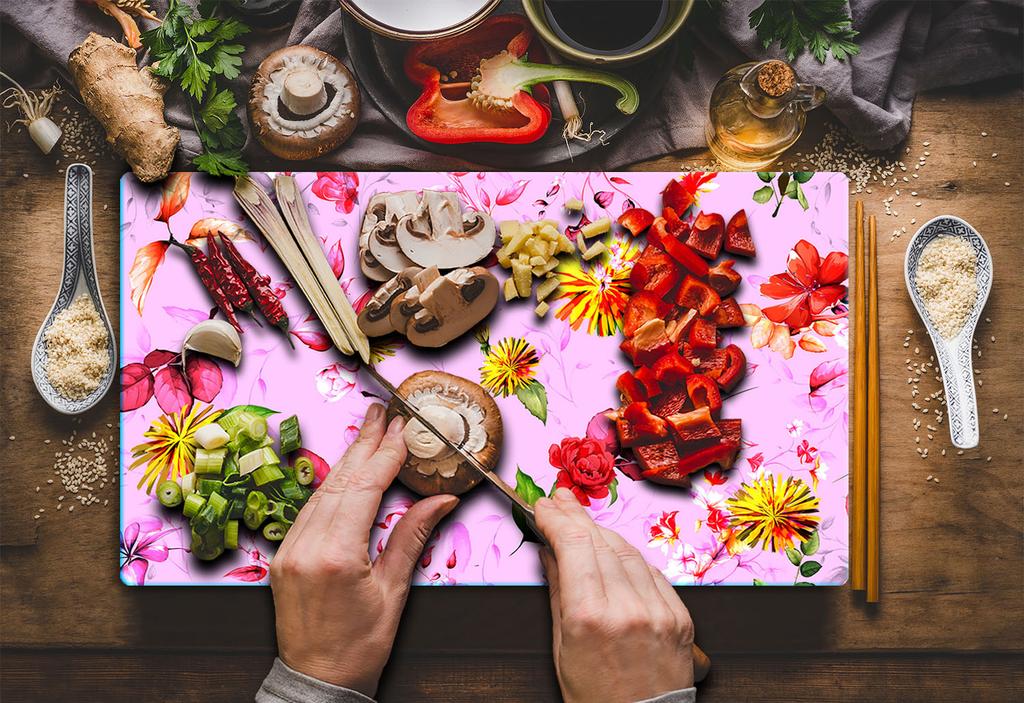 Glass Plate Cutting Board 52X30 Flowers