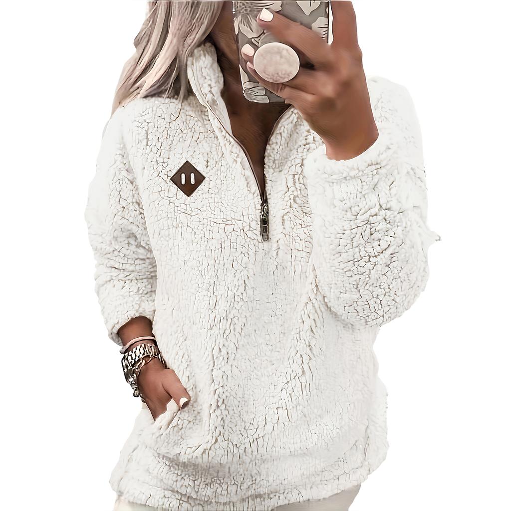 Ladies' Fashionable And Comfortable Half Zipper Solid Color Long Sleeved Casual Top