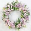 Pink-Purple Artificial Flower Wreath with Light Pink Hydrangea and Rose for Spring Door or Courtyard Decoration