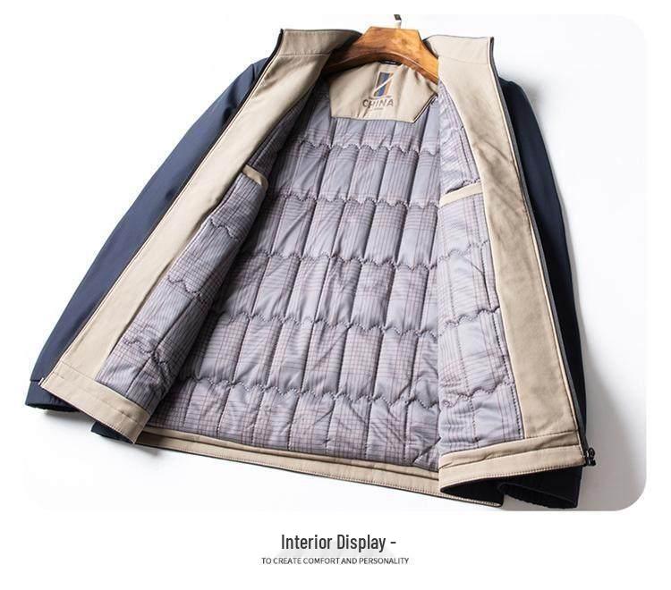 Męska bawełniana kurtka Pierre Cardin z kołnierzem stójką, styl "taty", pogrubiona na jesień/zimę 2025.