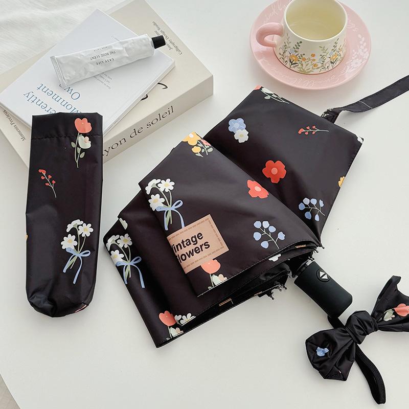 Oil Painting Flower Umbrella Women's Wind and Rain Dual-purpose Small Fresh Sun Protection UV Protection Automatic Folding Sun Umbrella