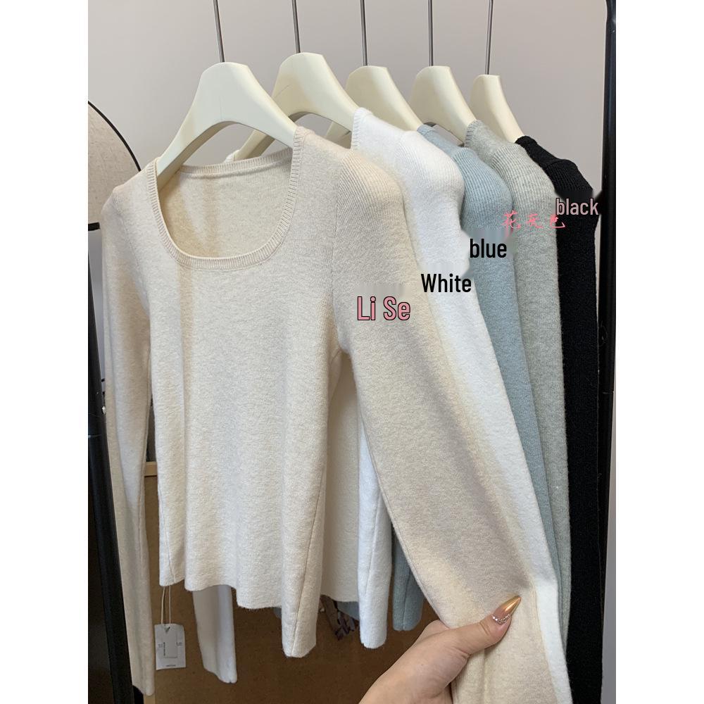 LIMEIZI Korean Style Square Neck Slim Fit Knit Sweater for Women - Autumn/Winter Fashion Base Layer