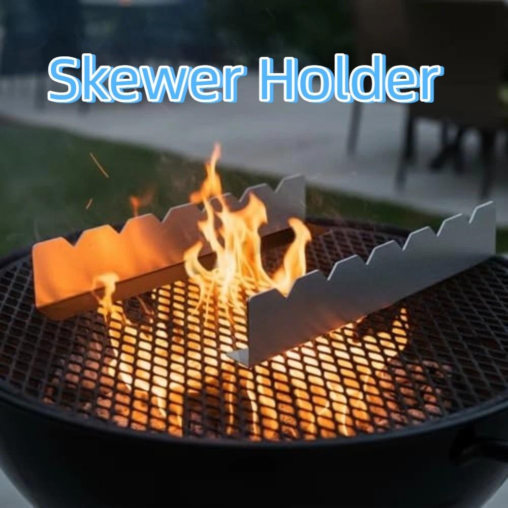 Stainless Steel BBQ Kebab Rack Anti-Slip Groove Kebab Stands Barbecue Tools  Garden Party