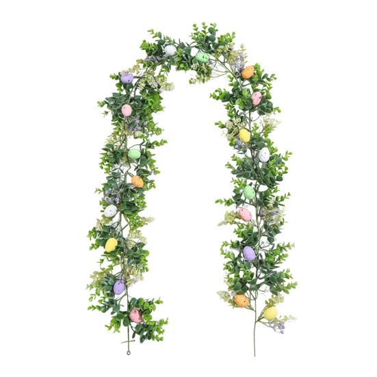 

Easter Garland Artificial Spring Greenery Garland with Pastel Eggs Carrots Flowers for Farmhouse Indoor Mantle Fireplace Home Decor B