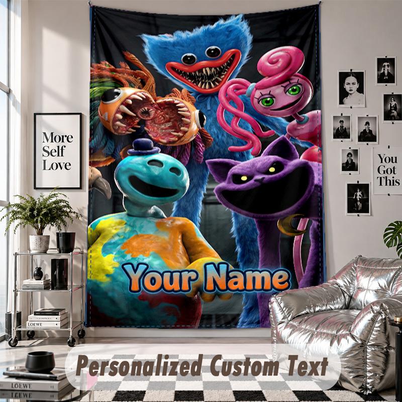 Arazzo da Parete con Nome e Testo Personalizzati, Arazzo Decorativo Poppy Playtime per Camera da Letto