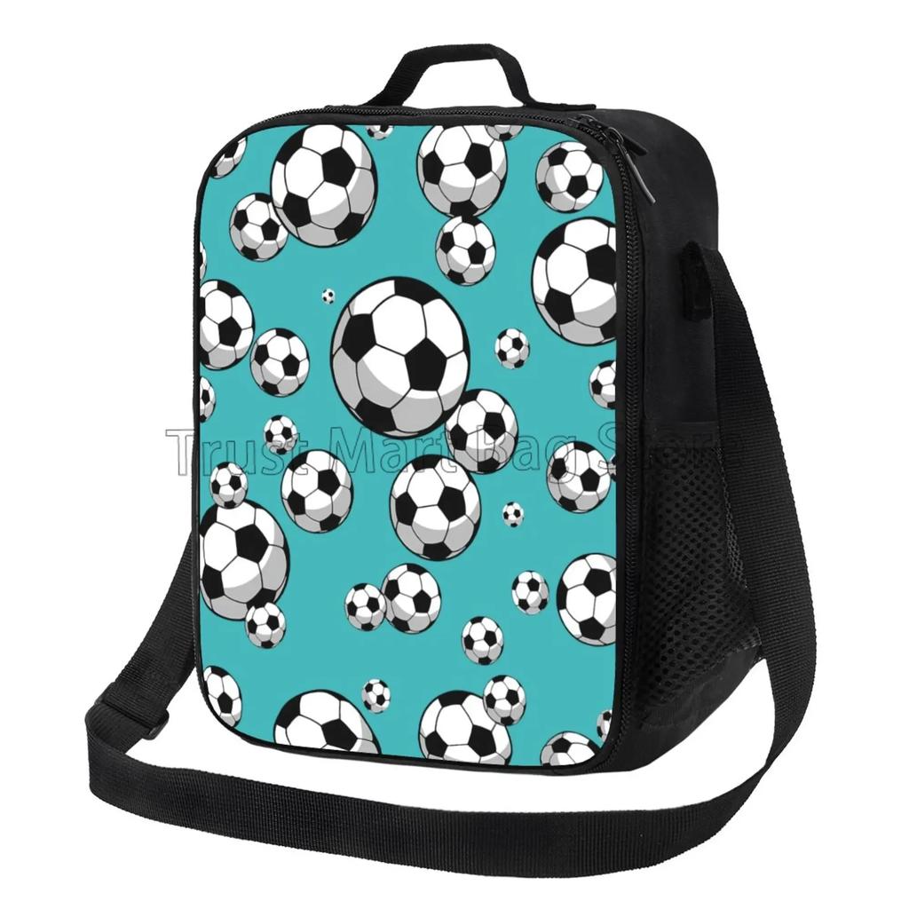 Soccer Ball Insulated Lunch Bag for Women Men Football Reusable Lunch Box for Office Work School Picnic Beach Cooler Tote Bags