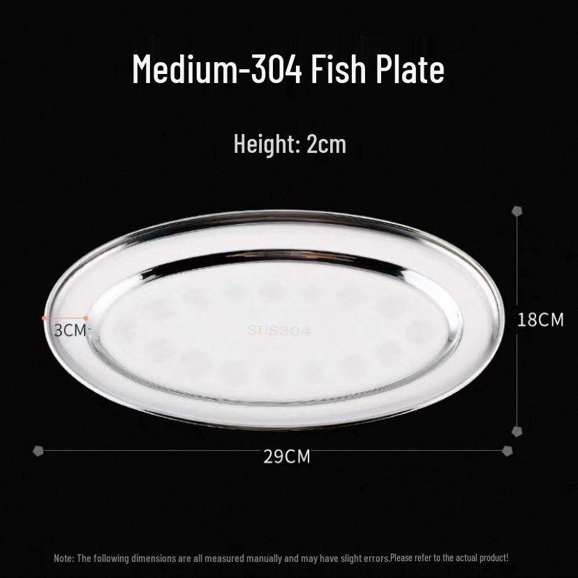 304 Stainless Steel Oval Fish Dish - Creative Steamed Fish Plate, Small Round Dish for Home Use