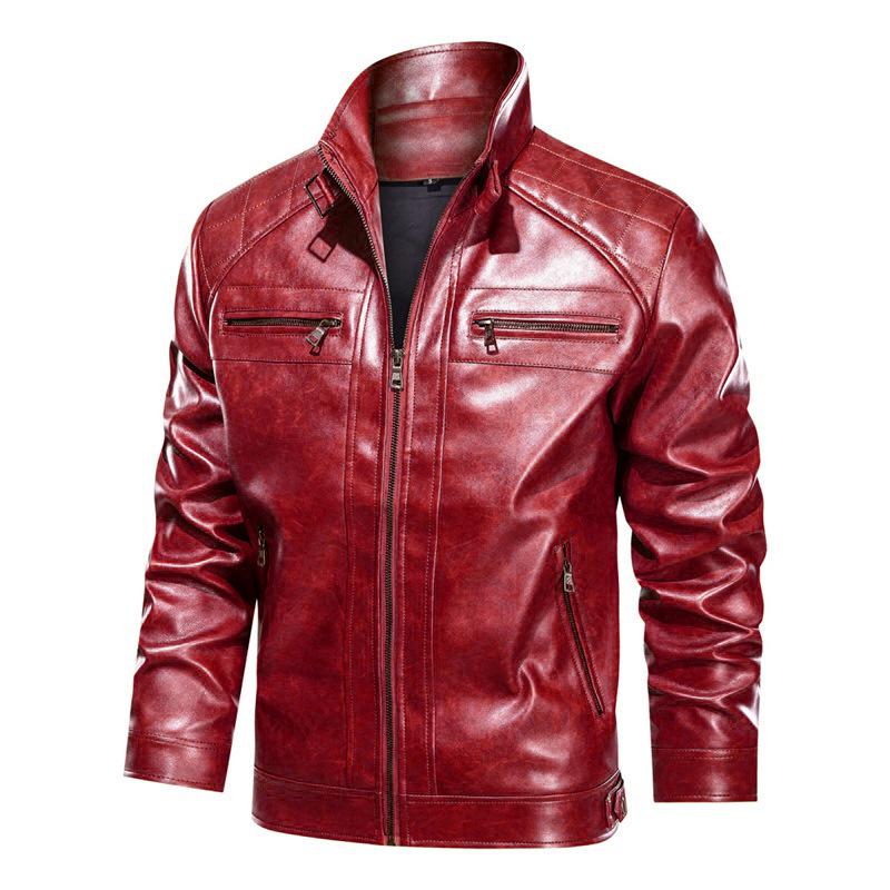 Giacca da Moto da Uomo in Ecopelle PU, Collezione Autunno/Inverno, Stile Europeo/Americano, Cappotto Casual da Esterno con Tasca per Ramen.
