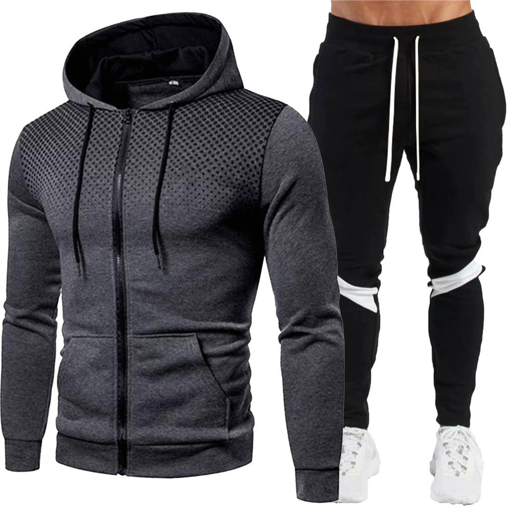 Sports Striped Suit Men's Casual Loose Fit European Hoodie Set