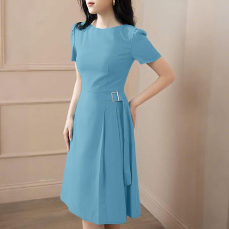 

ZANZEA Женское повседневное летнее платье с круглым вырезом и коротким рукавом 5XL синий