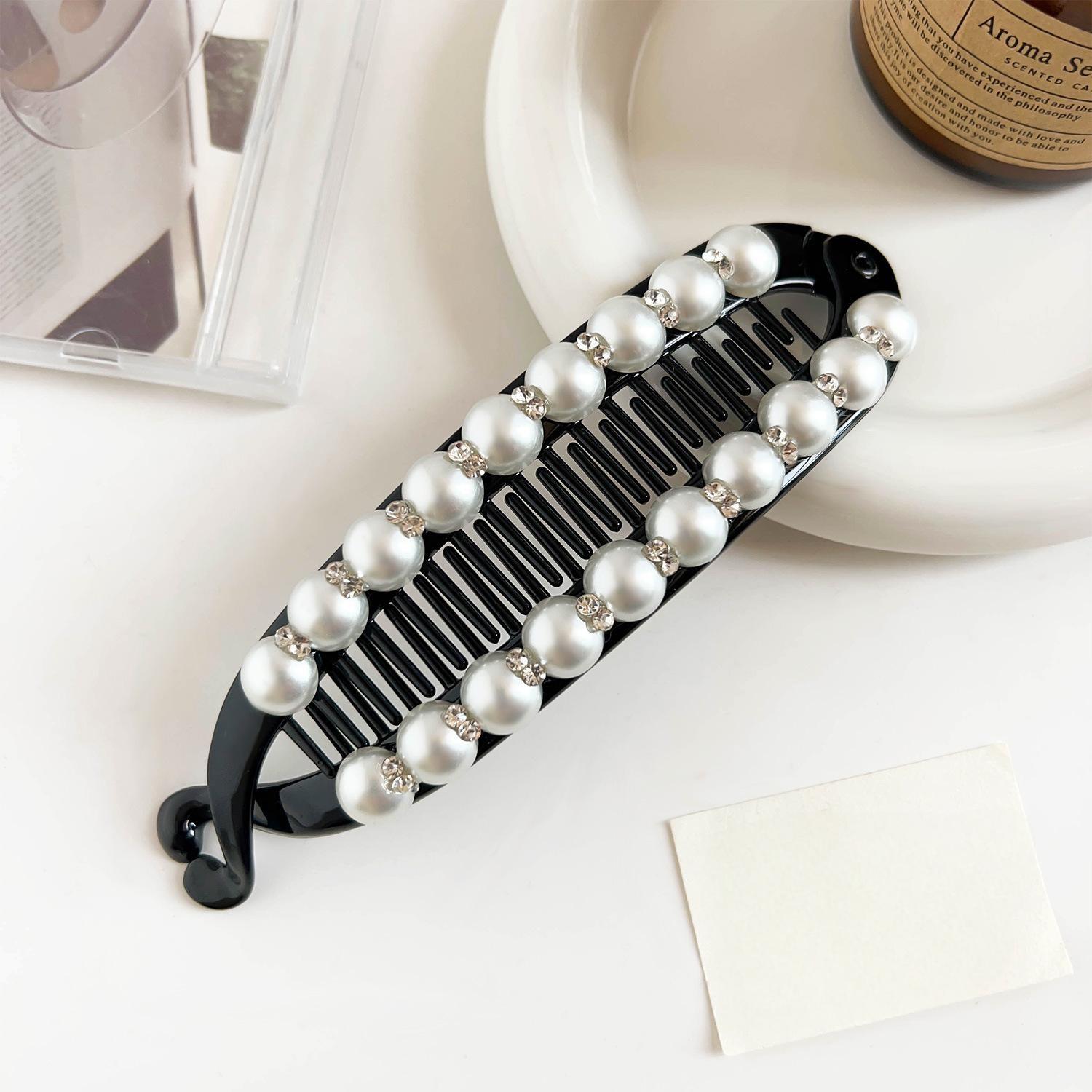 

Зубчатая нескользящая заколка для хвоста-горох с алмазными бусинами S чёрный