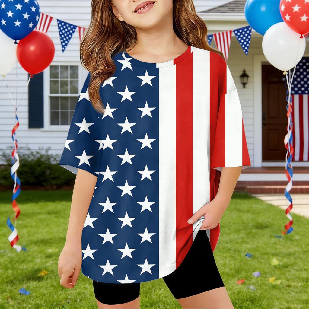 Kids Independence Day Print Round Neck Short Sleeve Casual T-shirt
