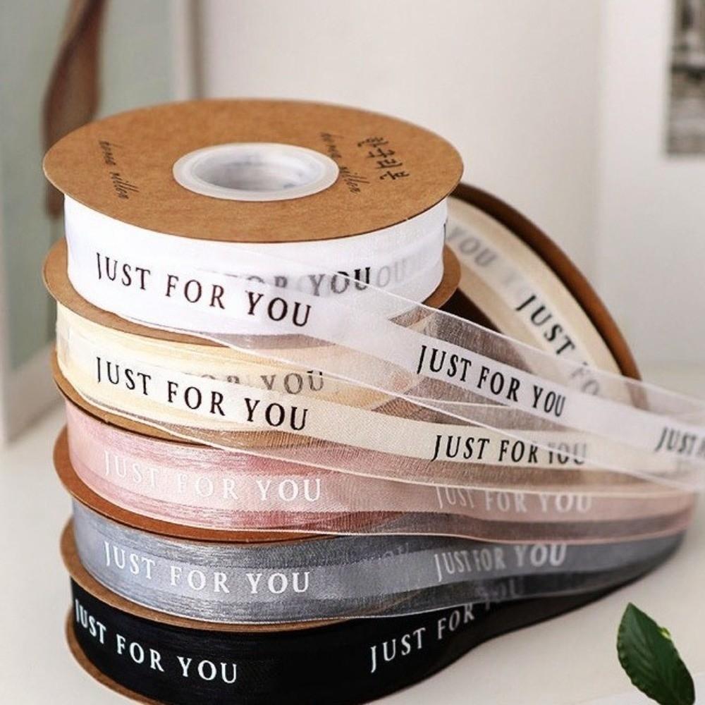 Decorative 1.1cm Chiffon Silk Ribbon "JUST FOR YOU" DIY Printed Ribbon Flexible Sheer Wrap Decor Ribbon Wedding Decoration