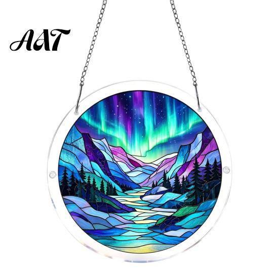 Transparent Acrylic Decor 7.48 Inch Circular DIY Puzzle Suncatcher, Stained Glass Style Window Hanging Ornament, Adult Gift Waterproof Pendant