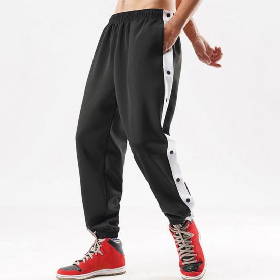 Mid-Rise Elastic Waistband Pockets Side Buttons Closure Men Pants Splicing Basketball Training Sweatpants Daily Clothing