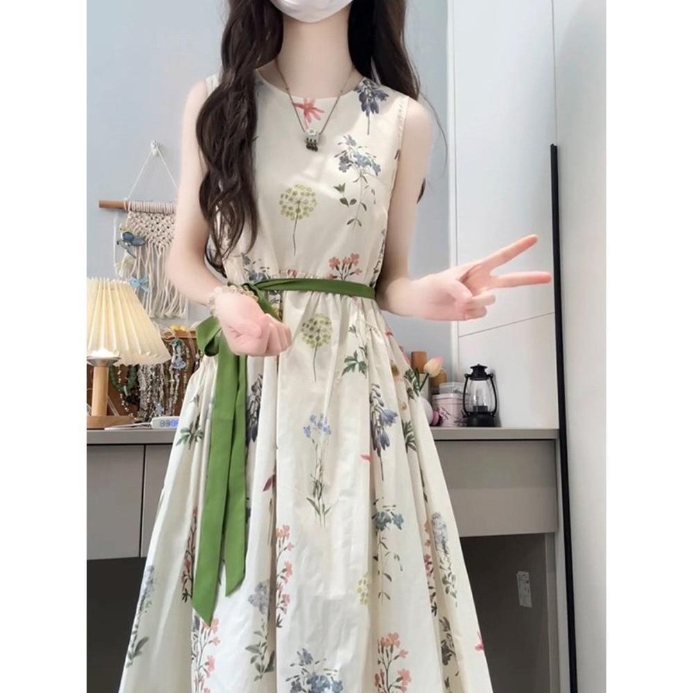 High-end French Sleeveless Vest Floral Dress Casual Summer New Seaside Vacation Temperament Long Dress