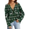 Women's Fashion Long Sleeve Christmas Print V-Neck Button Loose Cardigan Top