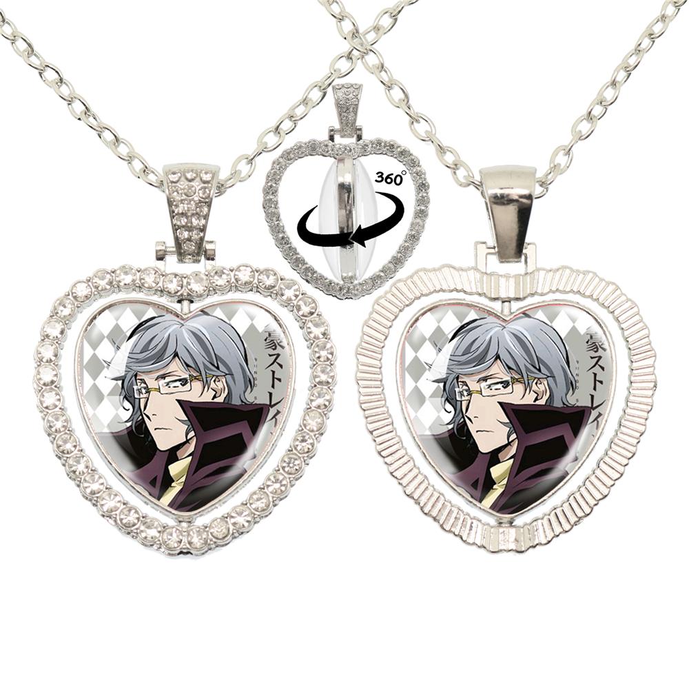 Anime Bungou Stray Dogs Glass Cabochon Glass Heart Pendant Double Sided Necklace Fan Gift Jewelry For Friends