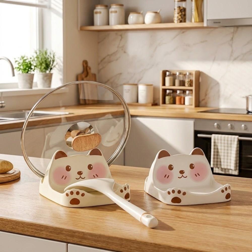 Non-Slip Ceramic Pot Lid Holder Bear Shape Cutting Board Holder Cookware Holder Kitchen