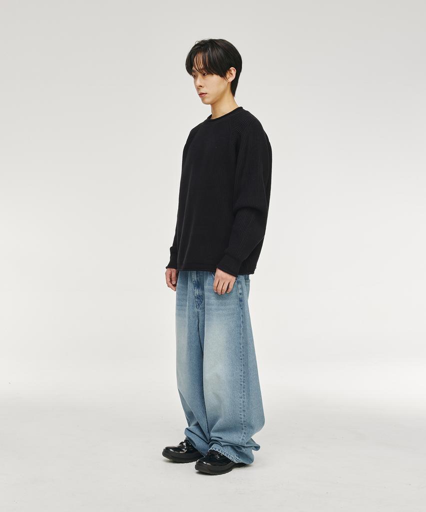 SIGNATURE Raglan Rolling Crewneck Knit [Black]