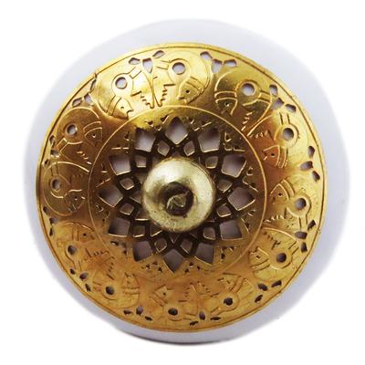 [A3122] - Golden White 'Boho' Ceramic Furniture Knob - 60x40 Mm