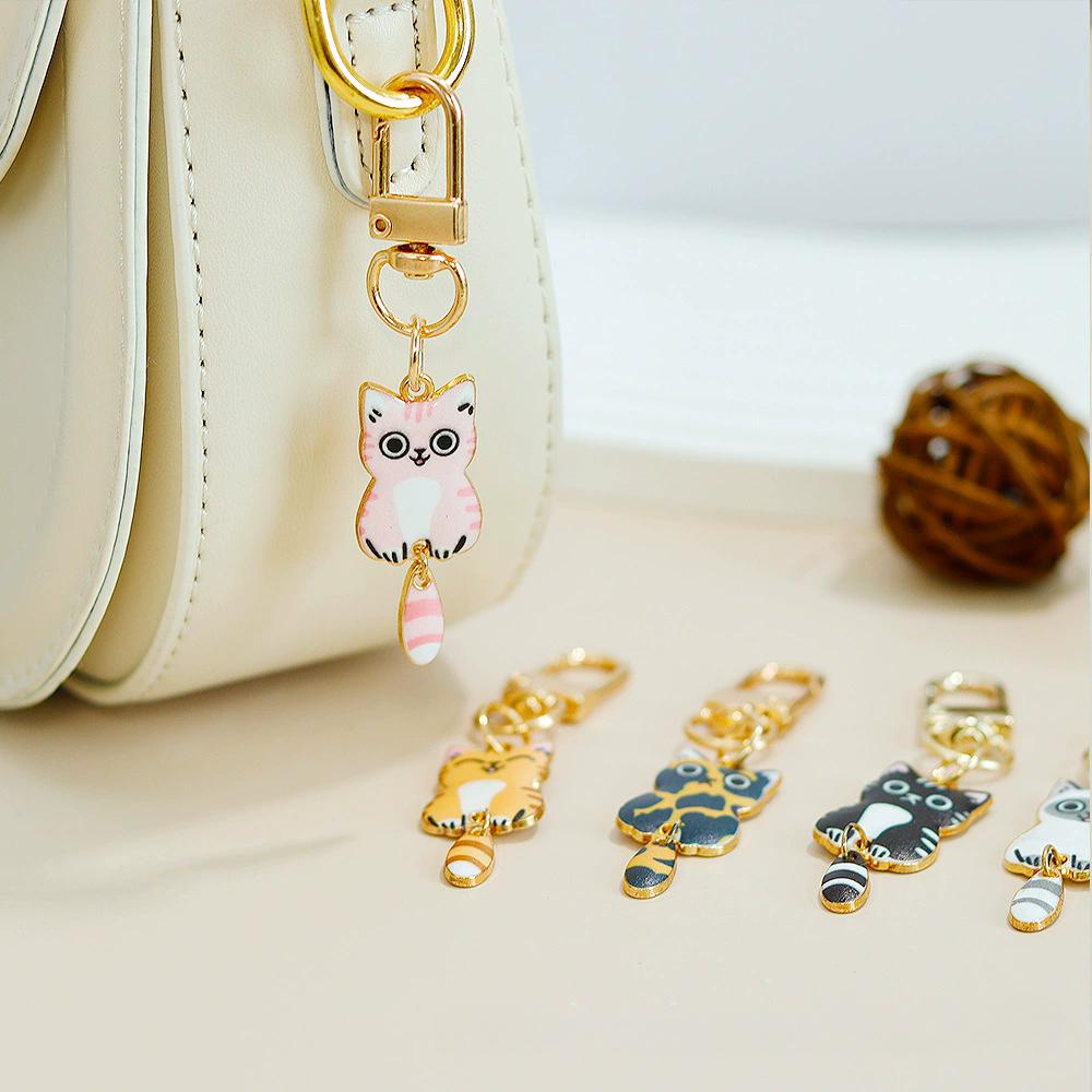Cute Cat Keychain Cartoon Wagging Tail Cats Key Ring Metal Animal Pendant for Earphone Case Bag Accessories Pet Lover Gifts