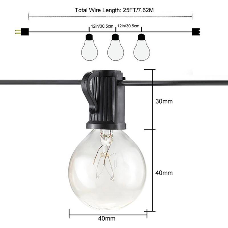 G40 Led String Lights E12 Outdoor Garden 25 Bulbs Fairy Lights For Party Garden Balcony Patio Yard